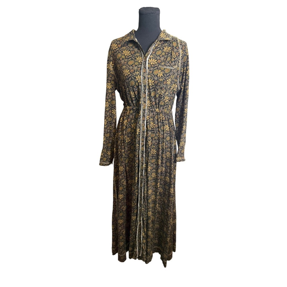 Natural Life Maxi Dress Women Large Brown Floral Cotton Boho Shirtdress L EX - Picture 3 of 7